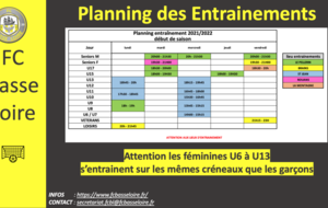 Planning Entrainement 2021 - 2022