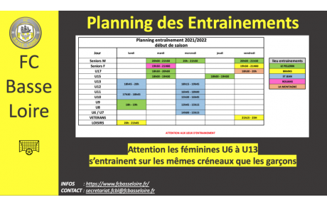 Planning Entrainement 2021 - 2022